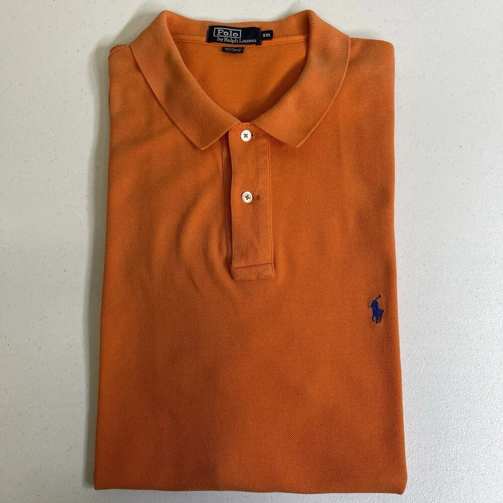 Polo by Ralph Lauren Polo Shirt Mens XXL Orange Blue Pony 100% Cotton Classic